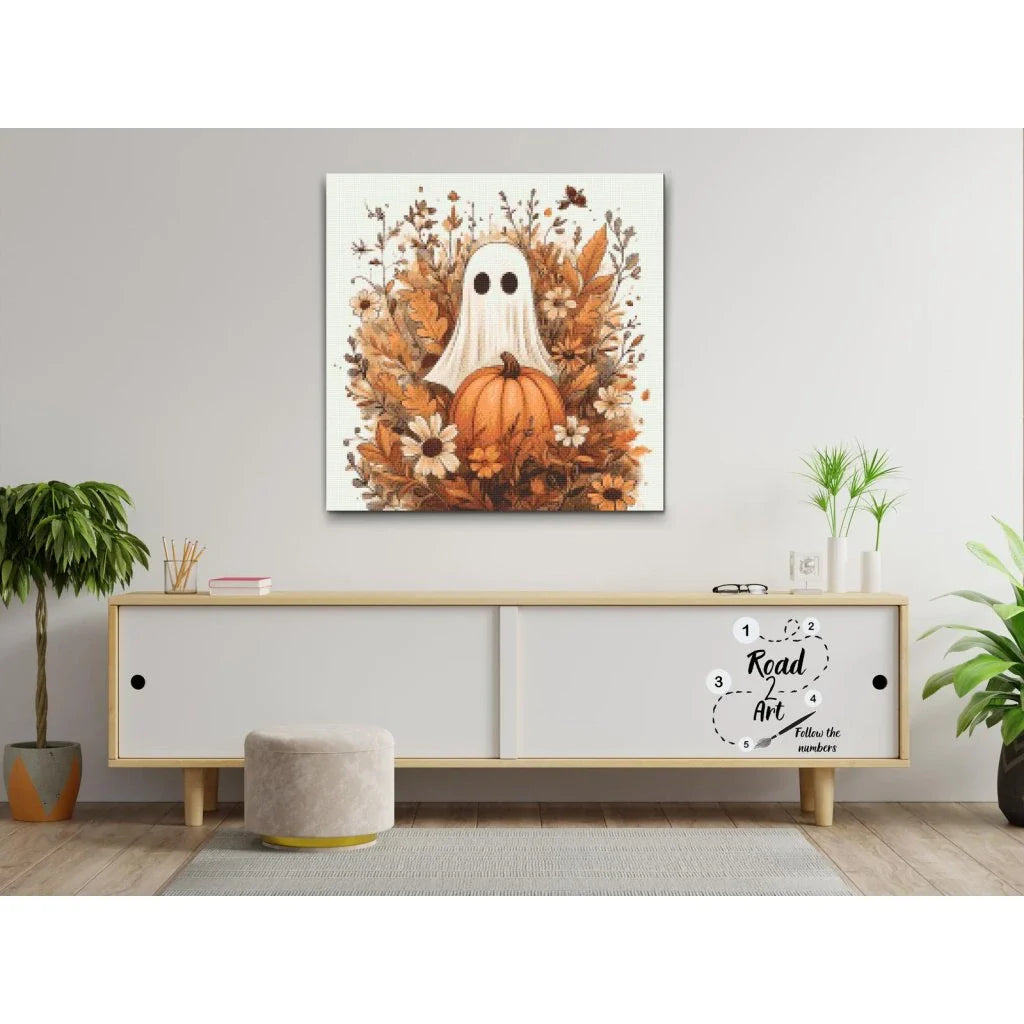 Sweet Ghost with Pumpkin Diamond Painting Kit by Nordik Atelier